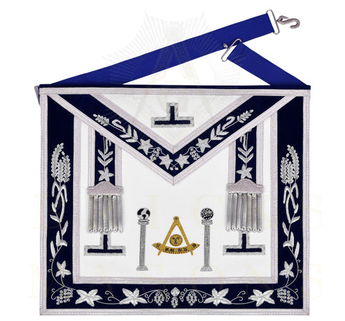 Riaz Impex Masonic Aprons Synthetic Past Master Blue Lodge Apron – Navy Velvet & Silver Bullion With Pillars