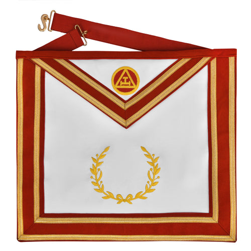 Riaz Impex Masonic Aprons Synthetic Royal Arch Chapter Apron – Red Velvet With Gold Embroided Emblem & Braid