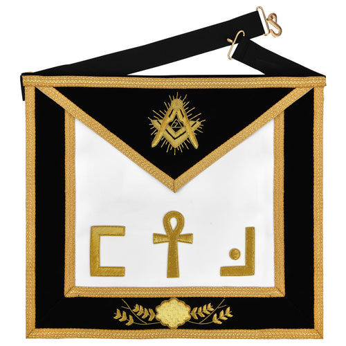 Riaz Impex Masonic Aprons Synthetic Scottish Rite Apron – Ankh Cross Hand Embroidery Gold Bullion With Black Velvet