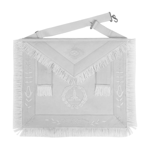 Riaz Impex Masonic Aprons Synthetic Senior Warden Blue Lodge Officer Apron – Hand Embroidery With White Fringe & Side Tabs