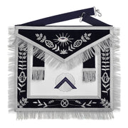 Worshipful Master Blue Lodge Officer Apron – Dark Blue With Silver Hand Embroidery Bullion