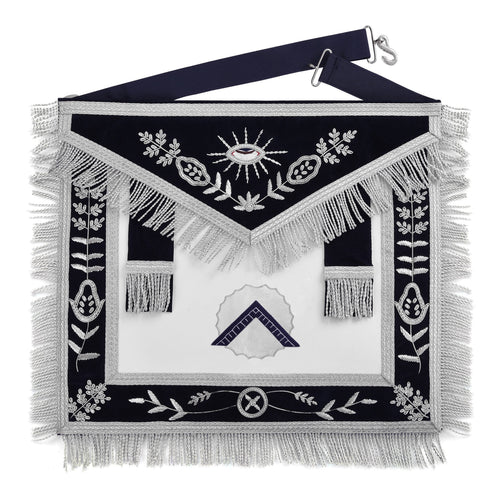 Riaz Impex Masonic Aprons Synthetic Worshipful Master Blue Lodge Officer Apron – Dark Blue With Silver Hand Embroidery Bullion