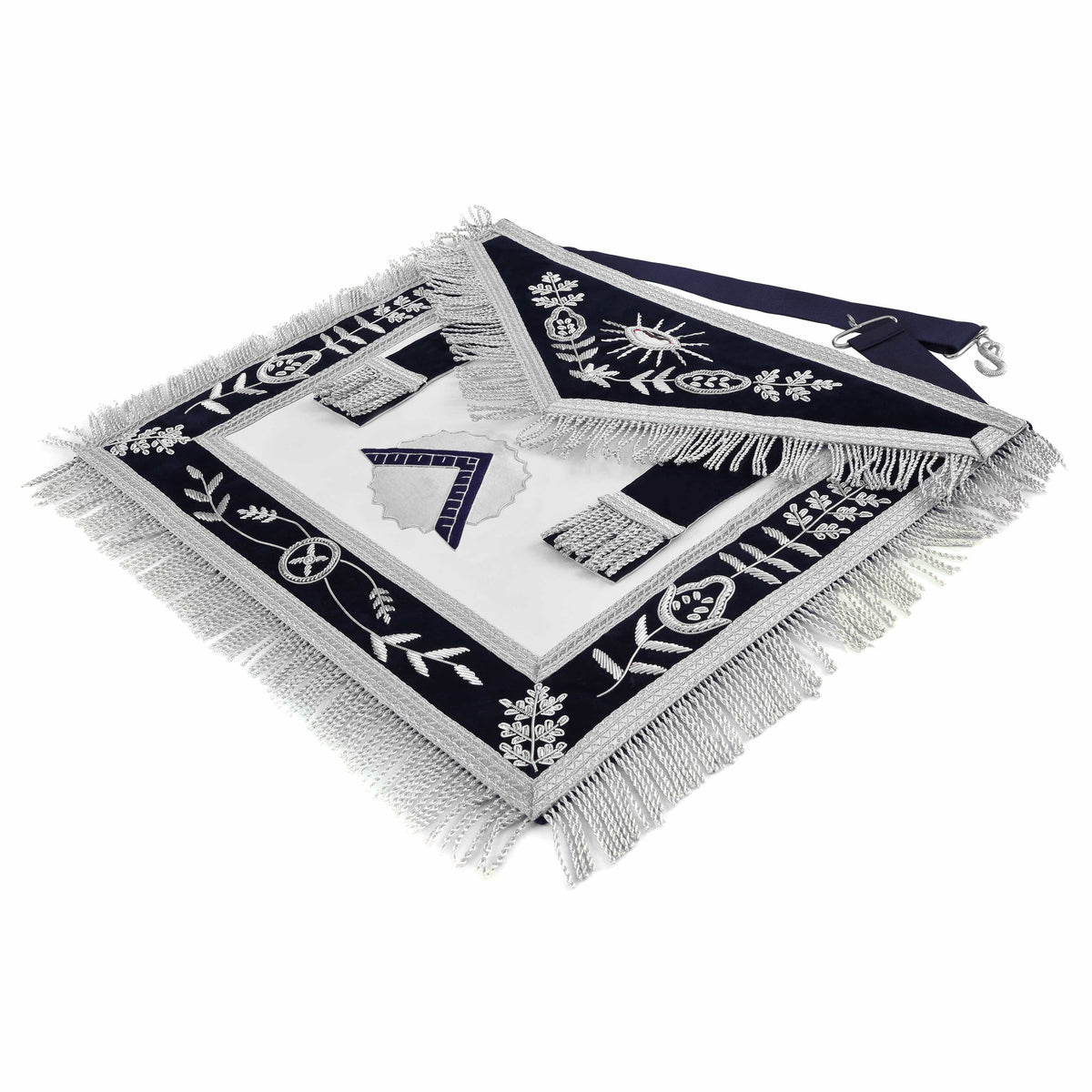 Riaz Impex Masonic Aprons Worshipful Master Blue Lodge Officer Apron – Dark Blue With Silver Hand Embroidery Bullion