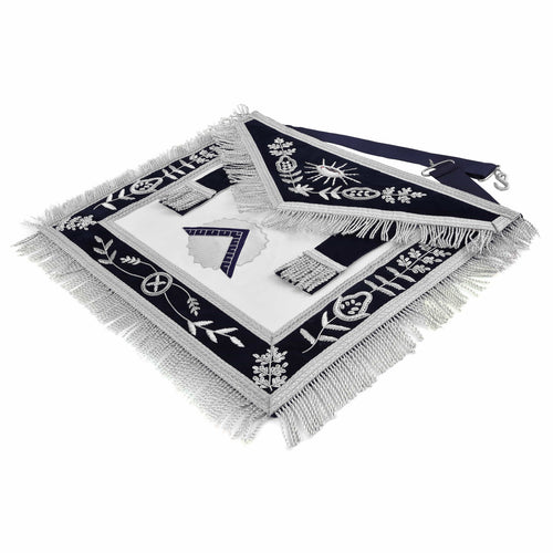 Riaz Impex Masonic Aprons Worshipful Master Blue Lodge Officer Apron – Dark Blue With Silver Hand Embroidery Bullion