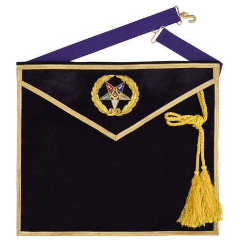 Riaz Impex Masonic Aprons Worthy Patron OES Apron – Purple Velvet Hand Embroidery With Laurel Wreath