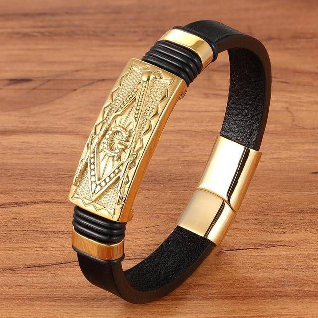 Riaz Impex Masonic Bracelets 19cm Master Mason Leather Bracelet – Square & Compass