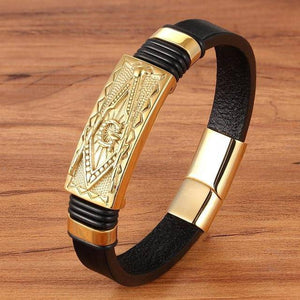 Riaz Impex Masonic Bracelets 19cm Master Mason Leather Bracelet – Square & Compass