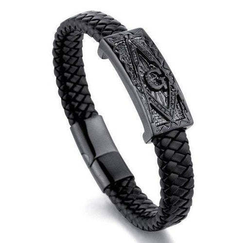 Riaz Impex Masonic Bracelets Black Master Mason Braided Leather Bracelet – Metal Emblem