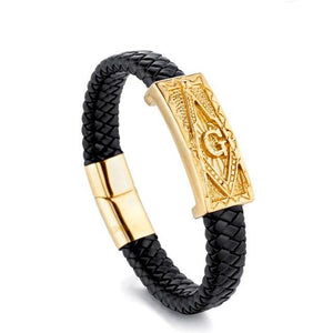 Riaz Impex Masonic Bracelets Gold Master Mason Braided Leather Bracelet – Metal Emblem