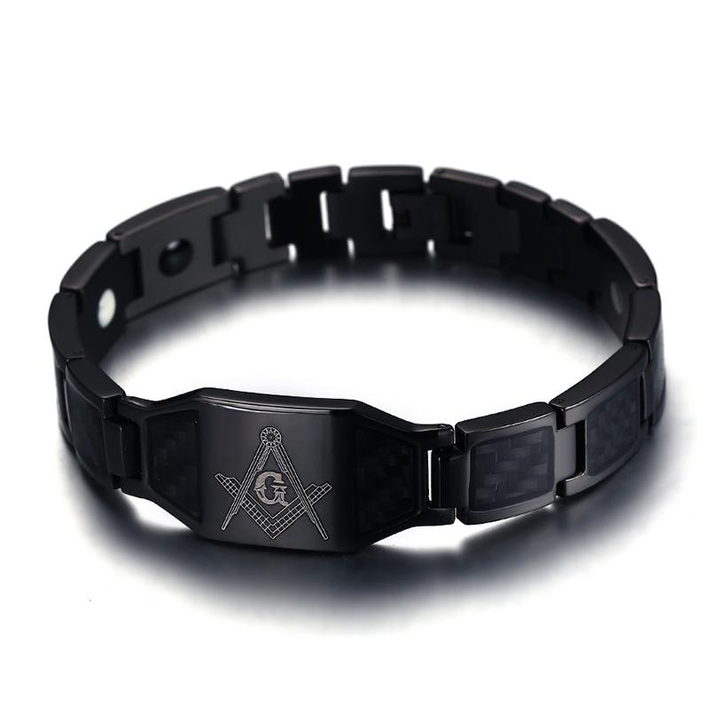 Riaz Impex Masonic Bracelets Master Mason Black Stainless Steel Link Bracelet