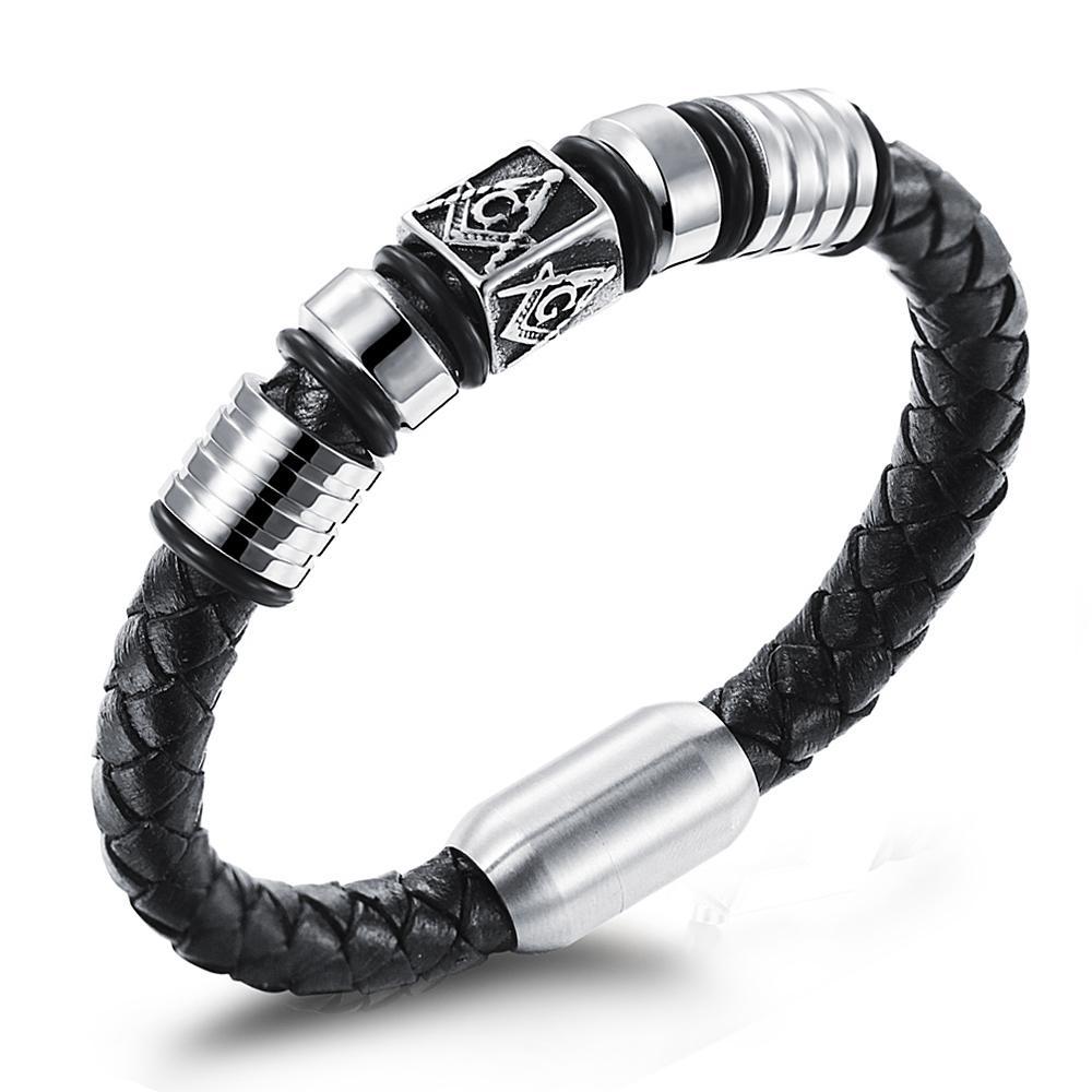Riaz Impex Masonic Bracelets Master Mason Braided Leather Bracelet – Magnetic Clasp