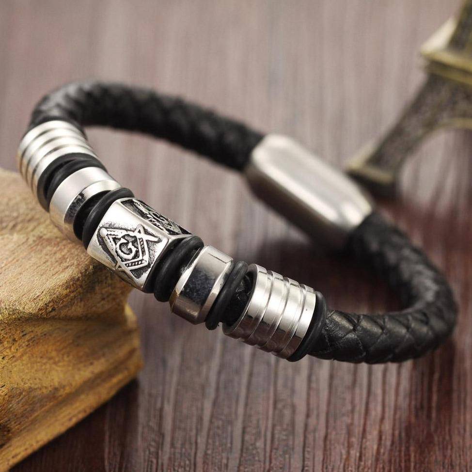 Riaz Impex Masonic Bracelets Master Mason Braided Leather Bracelet – Magnetic Clasp