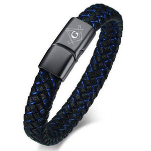 Riaz Impex Masonic Bracelets Master Mason Leather Bracelet – Black & Blue Braid