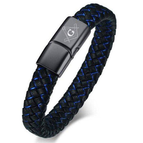 Riaz Impex Masonic Bracelets Master Mason Leather Bracelet – Black & Blue Braid