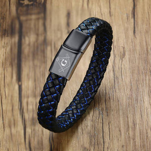 Riaz Impex Masonic Bracelets Master Mason Leather Bracelet – Black & Blue Braid