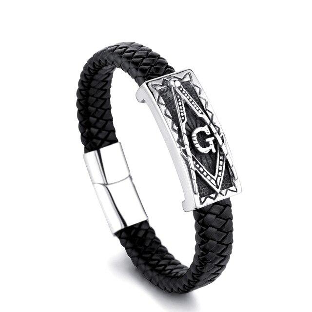Riaz Impex Masonic Bracelets Silver Master Mason Braided Leather Bracelet – Metal Emblem