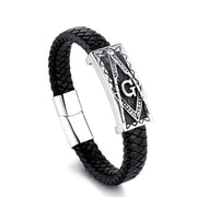 Master Mason Braided Leather Bracelet – Metal Emblem