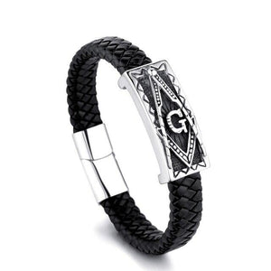 Riaz Impex Masonic Bracelets Silver Master Mason Braided Leather Bracelet – Metal Emblem