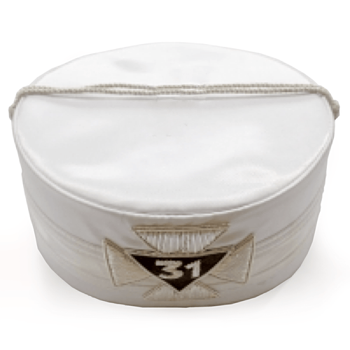 Riaz Impex Masonic Caps & Hats 31st Degree Scottish Rite Crown Cap – White with Silver Cap Cord