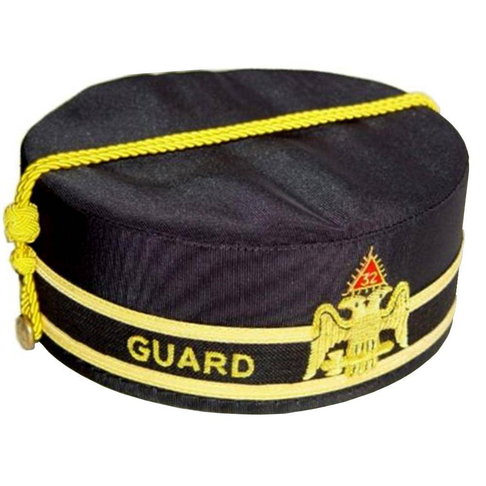 Riaz Impex Masonic Caps & Hats 32nd Degree Scottish Rite Crown Cap – Black Hand Embroidery with Gold Cap Cord