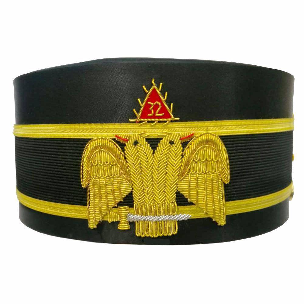 Riaz Impex Masonic Caps & Hats 32nd Degree Scottish Rite Crown Cap – Black with Hand Embroidery Bullion