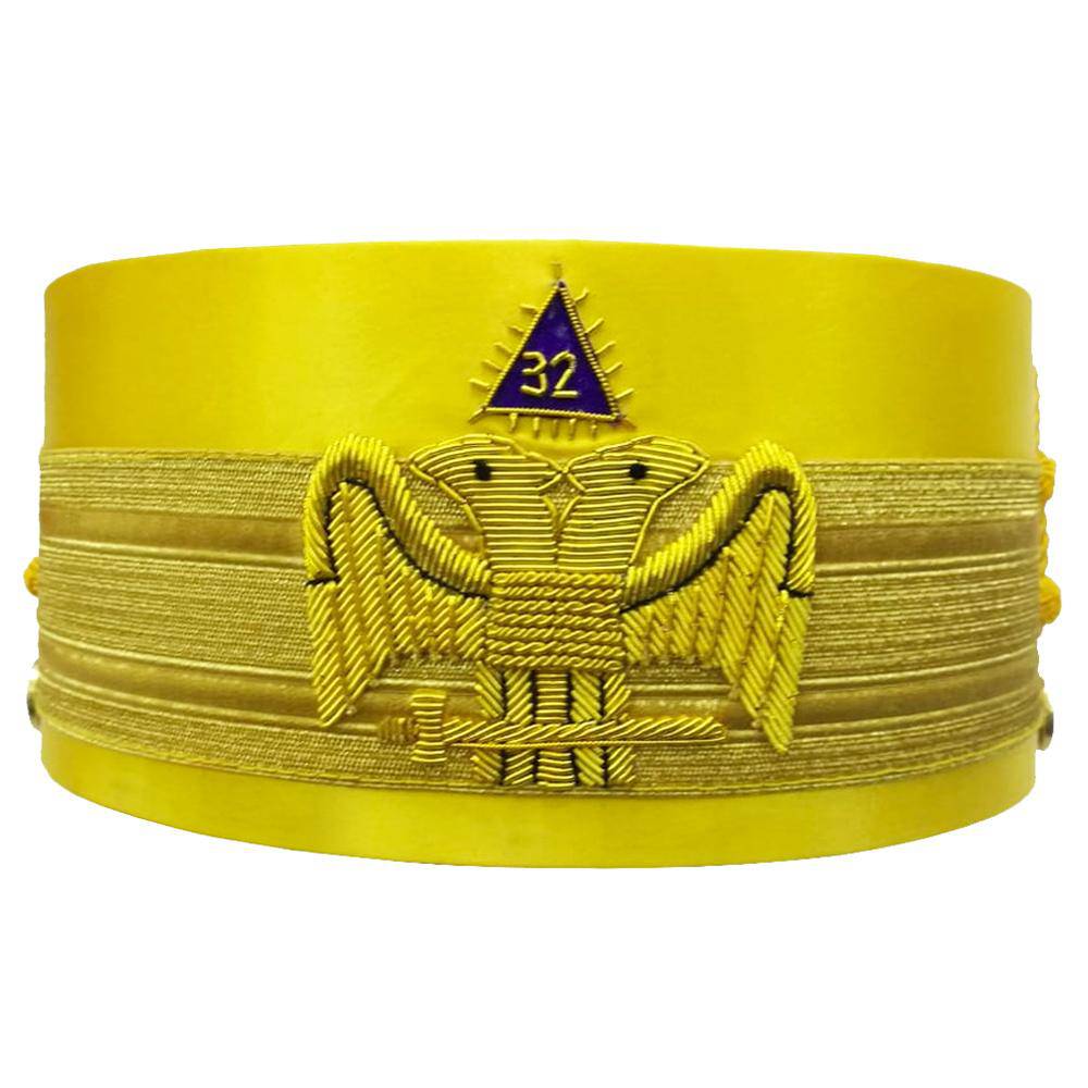 Riaz Impex Masonic Caps & Hats 32nd Degree Scottish Rite Crown Cap – Yellow Bullion Hand Embroidery
