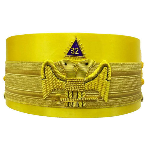 Riaz Impex Masonic Caps & Hats 32nd Degree Scottish Rite Crown Cap – Yellow Bullion Hand Embroidery