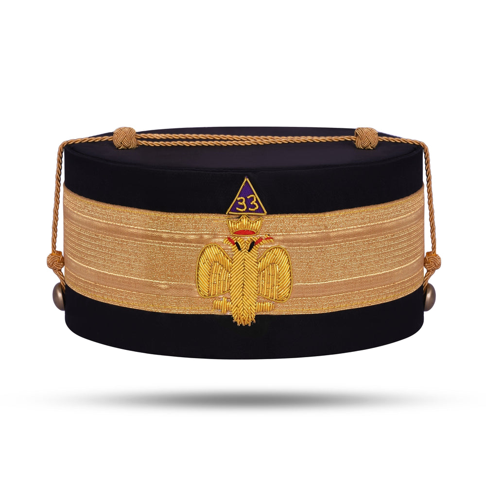 Riaz Impex Masonic Caps & Hats 6-5/8 33rd Degree Scottish Rite Crown Cap – Wings Down With Gold Bullion Emblem