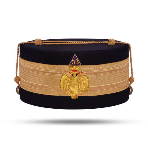Riaz Impex Masonic Caps & Hats 6-5/8 33rd Degree Scottish Rite Crown Cap – Wings Down With Gold Bullion Emblem