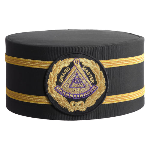 Riaz Impex Masonic Caps & Hats 6-5/8 Grand Master Blue Lodge Crown Cap – Black Patch With Two Braids