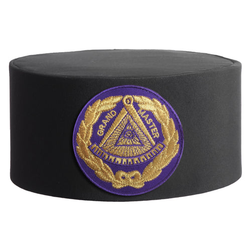 Riaz Impex Masonic Caps & Hats 6-5/8 Grand Master Blue Lodge Crown Cap – Black Rayon With Purple Patch