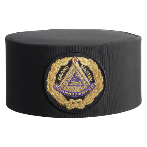 Riaz Impex Masonic Caps & Hats 6-5/8 Grand Master Blue Lodge Crown Cap – Black With Gold Emblem & Wreath