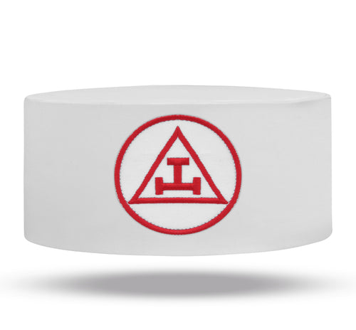 Riaz Impex Masonic Caps & Hats 6-5/8 Royal Arch Chapter Crown Cap – White with Red Triple Tau Machine Embroidery