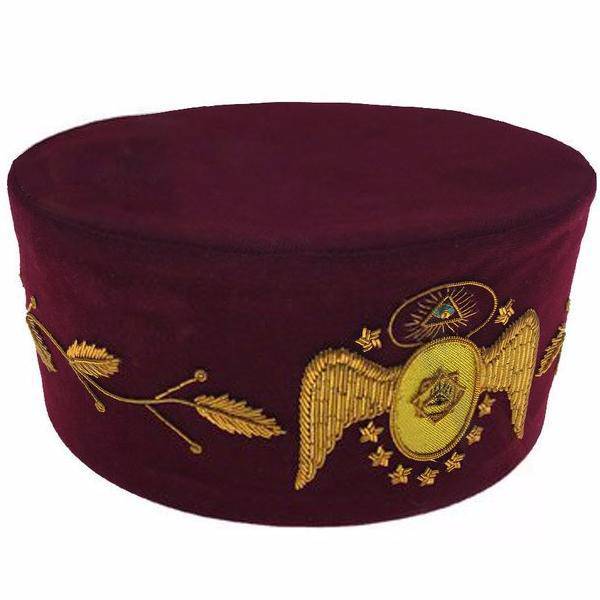 Riaz Impex Masonic Caps & Hats 95th Degree Memphis Misraim Crown Cap – Maroon Velvet Hand Embroidery