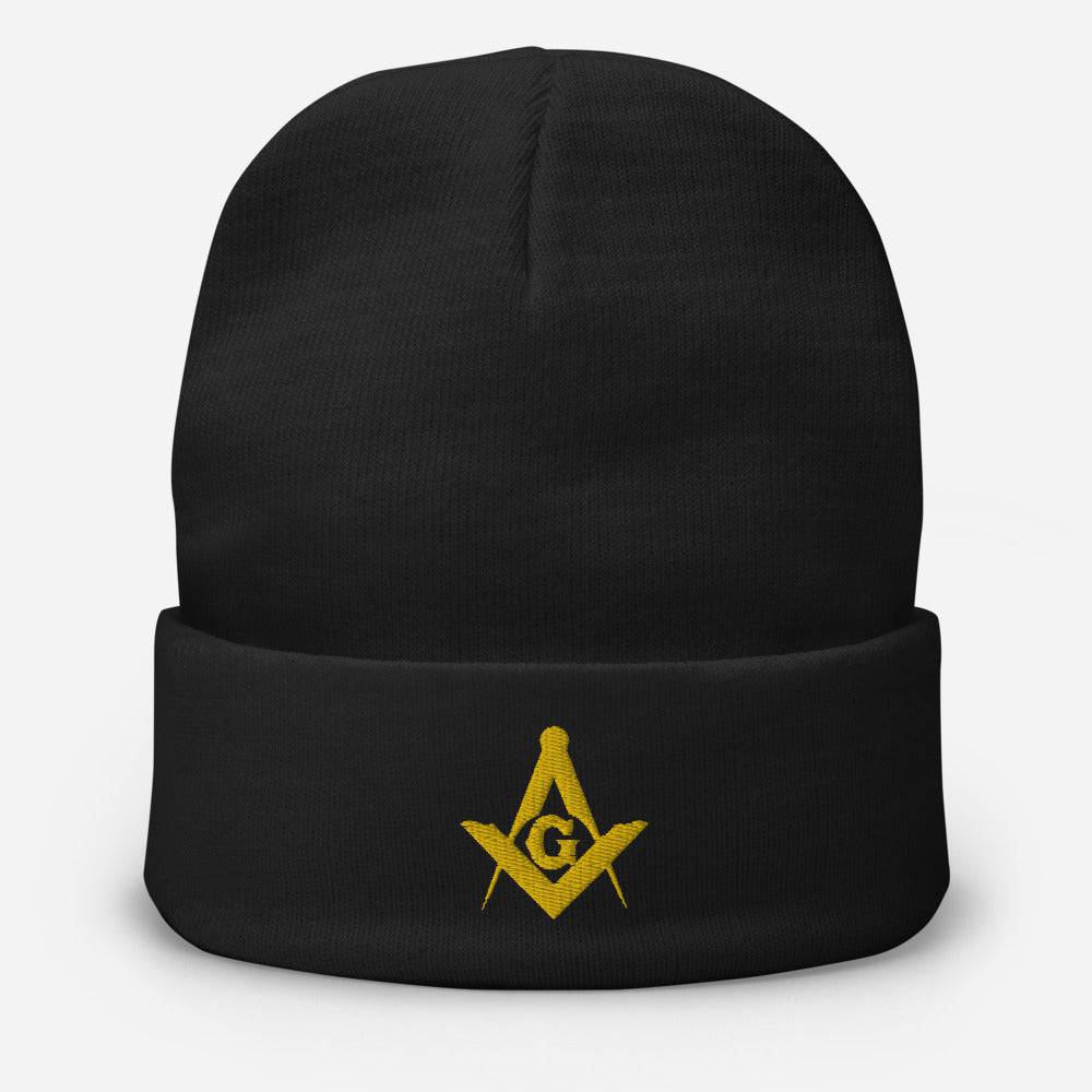 Riaz Impex Masonic Caps & Hats Black Master Mason Embroidered Beanie – Golden Emblem