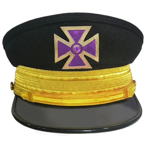 Riaz Impex Masonic Caps & Hats Gold / 6-5/8 Past Grand Commander Knights Templar Fatigue Cap – Purple Metal Cross With Large Braid (Gold/Silver)