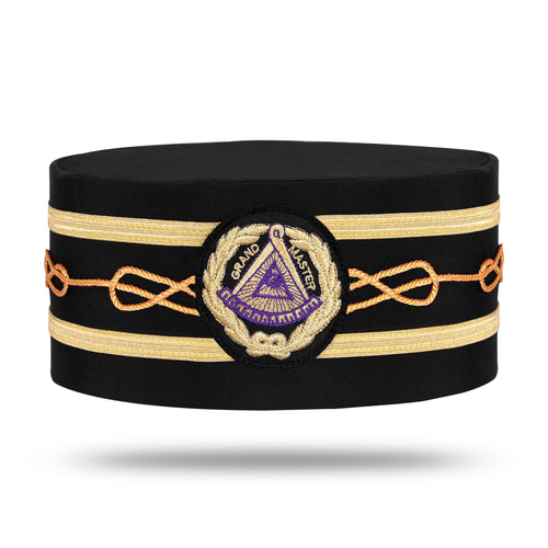 Riaz Impex Masonic Caps & Hats Grand Master Blue Lodge Crown Cap – Black Machine Embroidery Patch With Two Braids