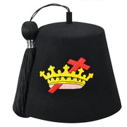 Knights Templar Fez Hat – Red & Gold Emblem (Rhinestones option)