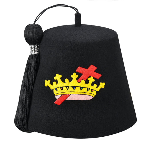 Riaz Impex Masonic Caps & Hats Knights Templar Fez Hat – Red & Gold Emblem (Rhinestones option)