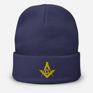 Riaz Impex Masonic Caps & Hats Navy Master Mason Embroidered Beanie – Golden Emblem