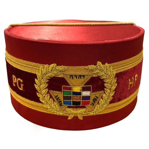 Riaz Impex Masonic Caps & Hats Past Grand High Priest Royal Arch Chapter Crown Cap – Red Bullion Hand Embroidery