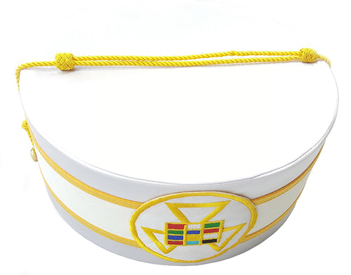 Riaz Impex Masonic Caps & Hats Past High Priest Royal Arch Chapter Crown Cap – White with Gold Braid Machine Embroidery