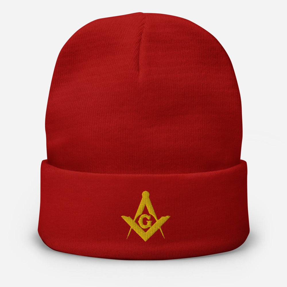 Riaz Impex Masonic Caps & Hats Red Master Mason Embroidered Beanie – Golden Emblem