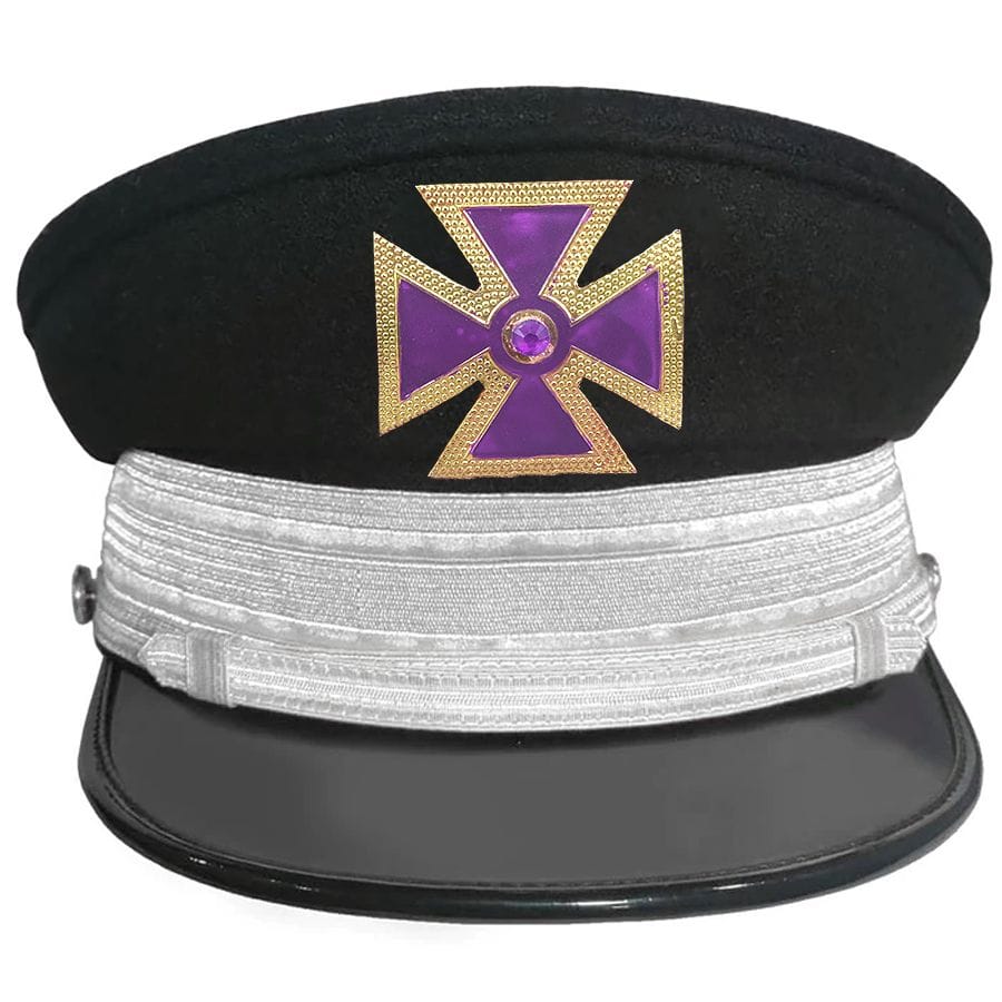 Riaz Impex Masonic Caps & Hats Silver / 6-5/8 Past Grand Commander Knights Templar Fatigue Cap – Purple Metal Cross With Large Braid (Gold/Silver)