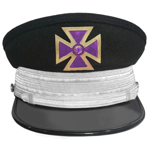 Riaz Impex Masonic Caps & Hats Silver / 6-5/8 Past Grand Commander Knights Templar Fatigue Cap – Purple Metal Cross With Large Braid (Gold/Silver)