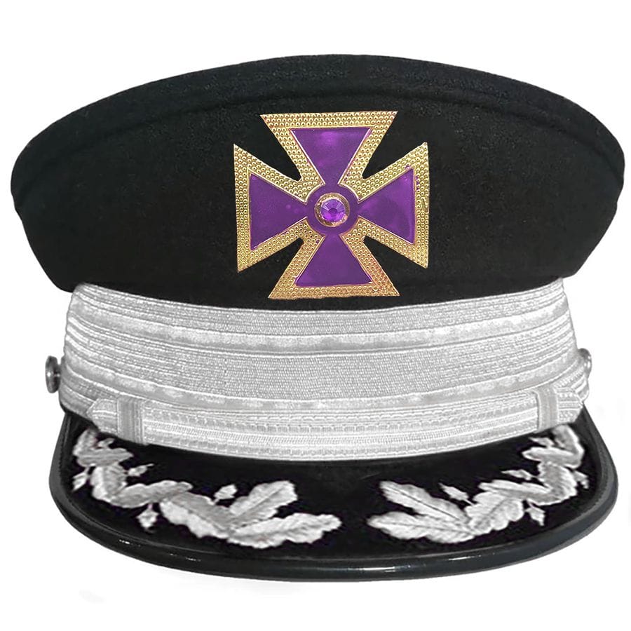 Riaz Impex Masonic Caps & Hats Silver / 6-5/8 Past Grand Commander Knights Templar Fatigue Cap – Purple Metal Cross With Large Braid & Vinework (Gold/Silver)