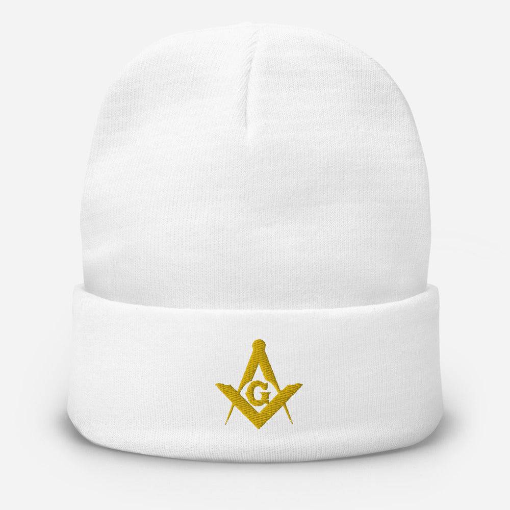Riaz Impex Masonic Caps & Hats White Master Mason Embroidered Beanie – Golden Emblem
