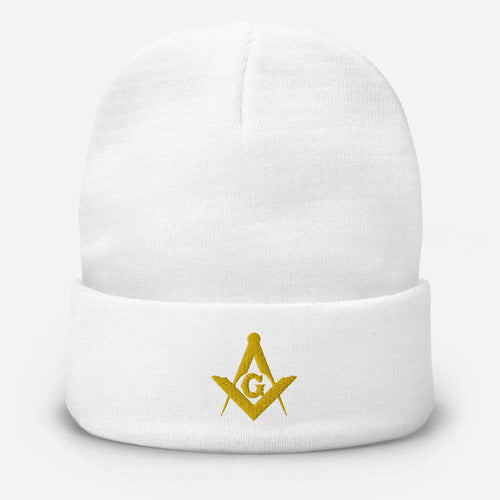 Riaz Impex Masonic Caps & Hats White Master Mason Embroidered Beanie – Golden Emblem