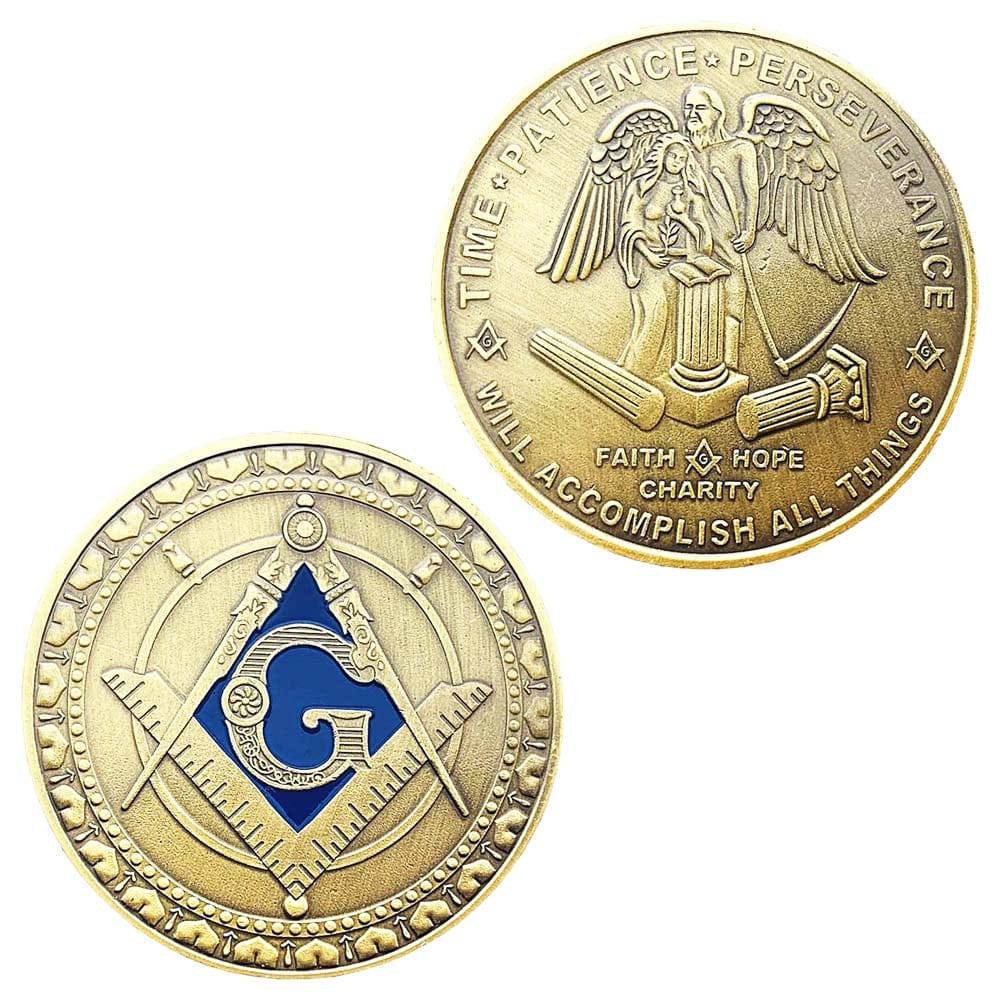 Riaz Impex Masonic Coins Masonic Faith, Hope & Charity Coin – Blue Detail