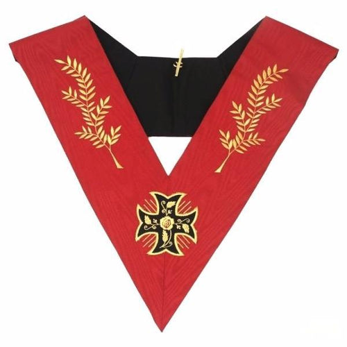 Riaz Impex Masonic Collars 18th Degree Scottish Rite Collar – Red Moire with Acacia Leaf